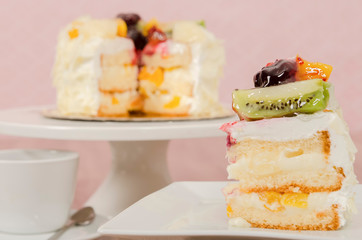 Birthday cake decorated with colorful sauce