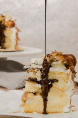 Birthday cake decorated with colorful sauce