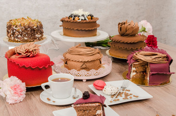 Birthday cake decorated with colorful sauce