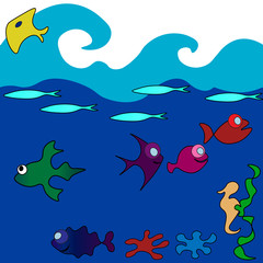 under water funny fish skate rocking stars seamless pattern