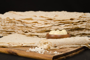 Texture of traditional turkish pide or flat bread.