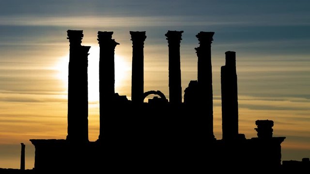 Artemis Temple Ruins: Time Lapse at Sunset, Gerasa, Jerash, UNESCO world Heritage site, Jordan