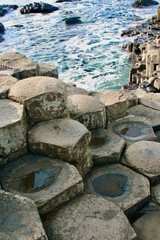Hexagonal Columns at Giant's Causeway, County Antrim, Northern Ireland on the Rugged Atlantic Coast