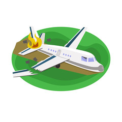 The plane crashed. The illustration is drawn in the style of a cartoon.