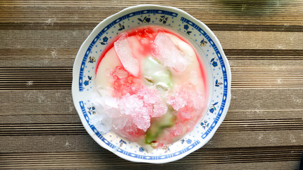 "Pisang Ijo" traditional food from Makassar, South Sulawesi, is very fresh eaten during the day