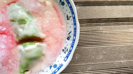 "Pisang Ijo" traditional food from Makassar, South Sulawesi, is very fresh eaten during the day