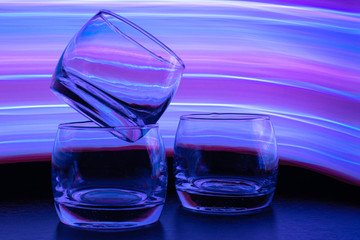 glasses on blue background