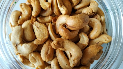 Delicious cashew nuts are in the jar