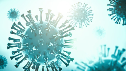 Coronavirus 3D render, COVID-19 pandemic concept