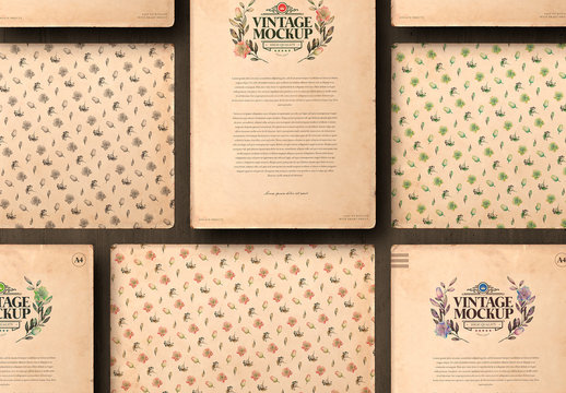 A4 Vintage Paper Landscape and Portrait Mockup Set