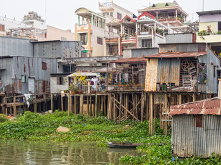 Fototapeta na wymiar Houses along the Mekong River - Chau Doc