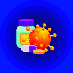 Coronavirus Bacteria with pills and capsules. isolated on white background