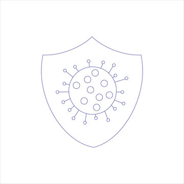 Icon of covid-19 molecule in centre of shild on white tones. Coronavirus Protection sign Illustration for news column, for banner or poster or textile