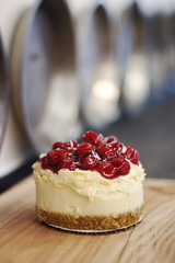 Cherry cheesecake made from scratch at a local bakery in Ontario, Canada.