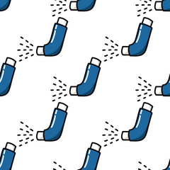 asthma inhaler seamless doodle pattern, vector illustration - obrazy, fototapety, plakaty