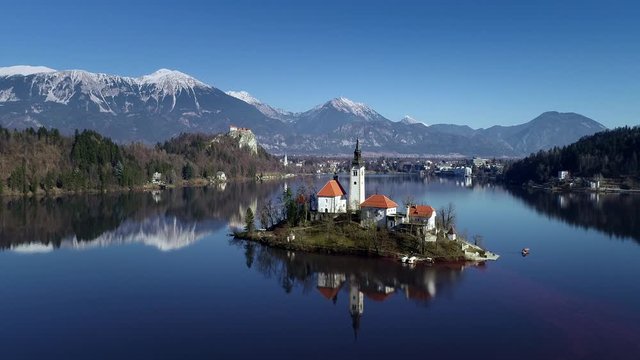 aerial view of bled castle and lake in Slovenia 