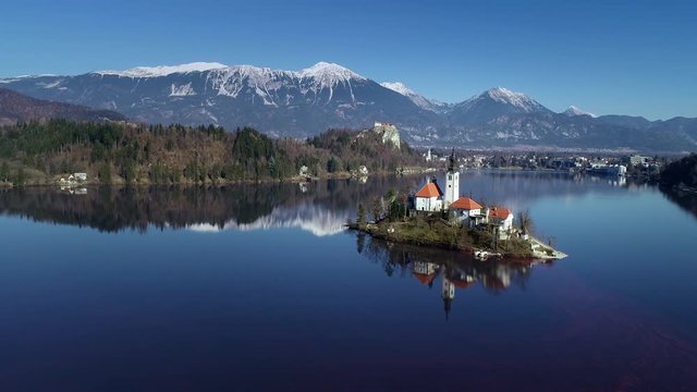 aerial view of bled castle and lake in Slovenia 