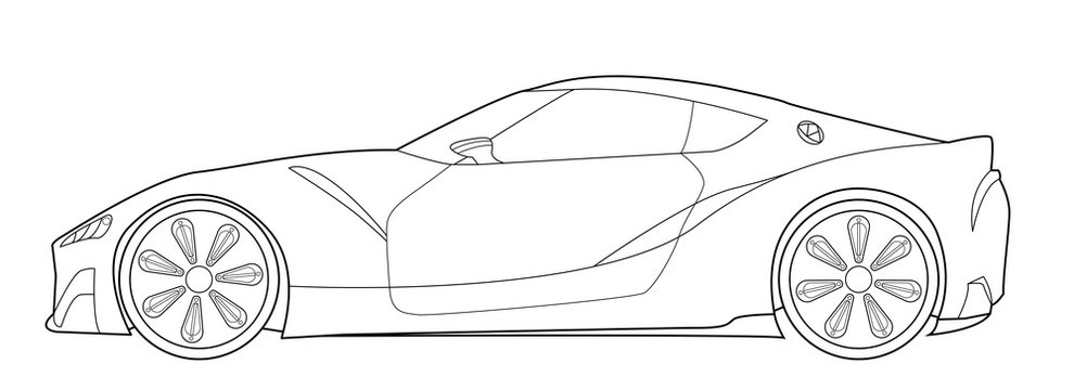 Outline drawing of a coupe convartable sport car from side view. Vector  doodle illustration Stock Vector | Adobe Stock
