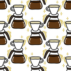 wave pour over coffee maker seamless doodle pattern, vector illustration