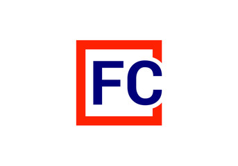 Bold and Simple FC Logo Design Featuring a Red Square Border and Blue Lettering