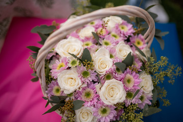 White rose and pink flower bouquet celebration