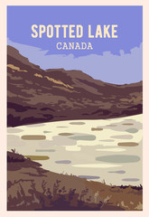 Top most unusual places on earth.  Spotted Lake retro poster, vector illustration.