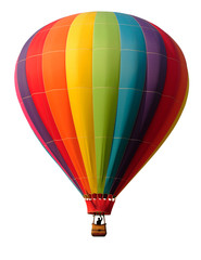 Rainbow colored hot-air balloon against white background