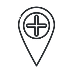 Fototapeta premium online health, pointer location hospital covid 19 pandemic line icon