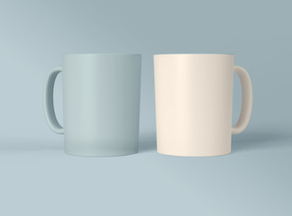 3D Illustration. Blank coffee mugs design mockup.