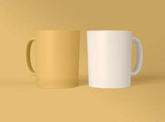 3D Illustration. Blank coffee mugs design mockup.