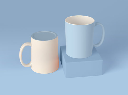 3D Illustration. Blank coffee mugs design mockup.