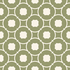 Retro vintage seamless pattern. Vector geometric background with curved shapes, squares, circles, repeat tiles. Simple abstract texture in pastel green tones. Elegant design for decoration, fabric