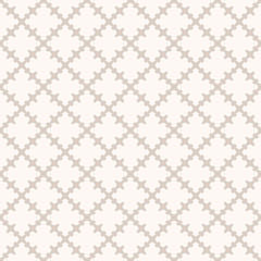 Subtle vector seamless pattern. Abstract texture in pastel beige color palette. Ornament with curved geometric shapes, grid, lattice, repeat tiles. Delicate ornamental background. Design for decor