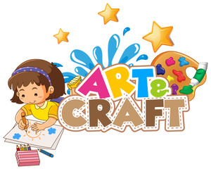 Font design for word art and craft with little girl drawing