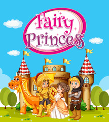Font design for word fairy princess with knight and princess