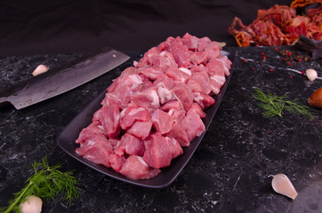 Raw meat on marble background