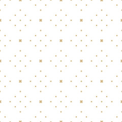 Minimalist geometric seamless pattern. Gold and white background. Simple vector abstract texture with small golden squares. Minimal repeatable design for decor, prints, curtain, furniture, gift paper