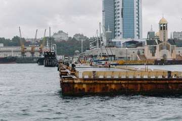 loading and unloading cranes for ships in the seaport of Odessa