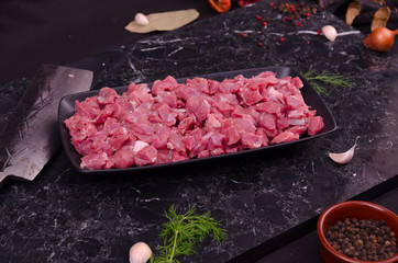Raw meat on marble background
