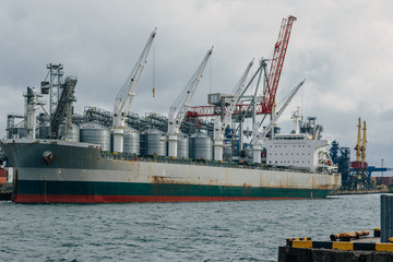 huge tanker ship moored in the seaport of Odessa