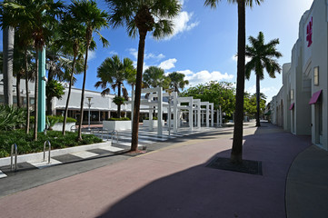 Miami Beach, Florida - March 21, 2020 - Lincoln Road Mall is empty as hotels, restaurants and beach ordered closed due to coronavirus pandemic.