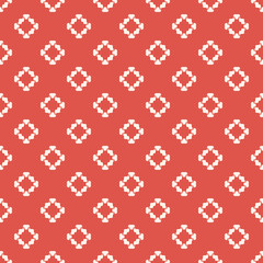 Vector floral geometric seamless pattern. Simple minimalist ornament with flower shapes. Stylish minimal background. Elegant abstract texture. Red and white color. Modern design for decor, wallpaper