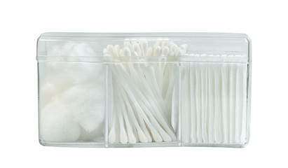 cotton wool white witn cotton buds for beauty or medical supplies isolated on white background ,include clipping path