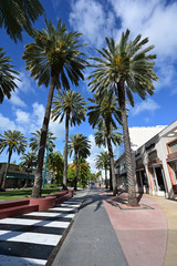 Fototapeta na wymiar Miami Beach, Florida - March 21, 2020 - Lincoln Road Mall is empty as hotels, restaurants and beach ordered closed due to coronavirus pandemic.