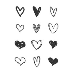 Set of hand drawn hearts. Heart doodles illustration collection. Symbol of love, health and care.