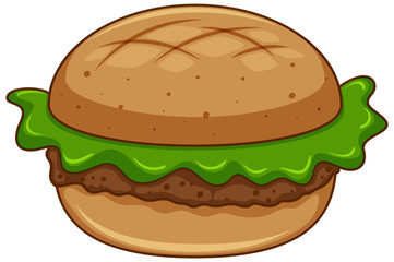 Beef burger with green lettuce on white background