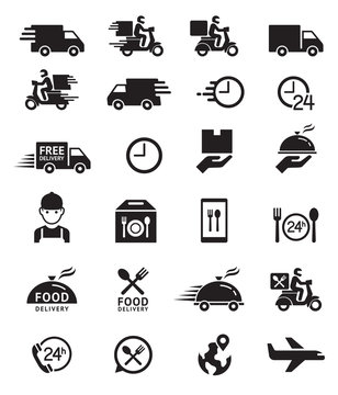Food delivery icons. Vector illustrations.