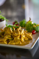 chicken meat with curry sauce