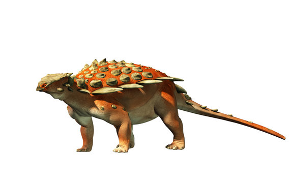 Gargoyleosaurus was an early ankylosaur of the late Jurassic period. It was an armored herbivore, a quadruped with spikes along the side. On a white background. 3D Rendering 