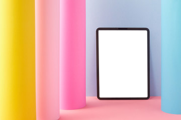 Tablet on colorful background